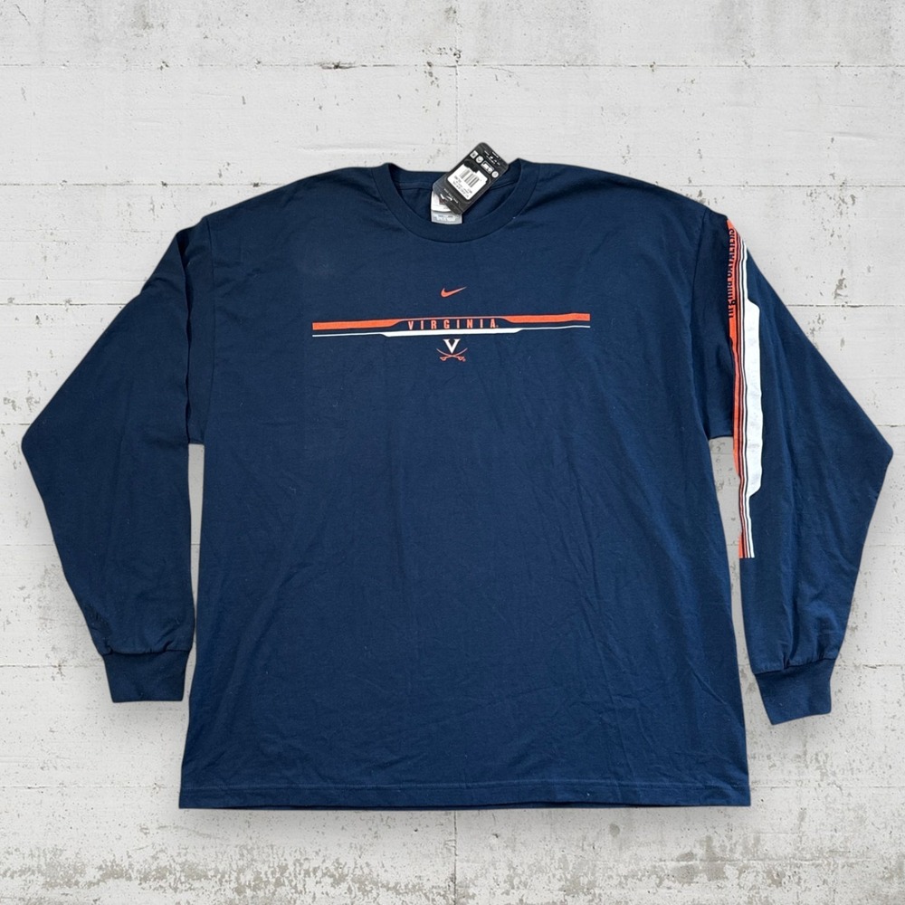 NOS Virginia Cavaliers Nike Y2K Long Sleeve Tee Sz XXL Blue Center Swoosh